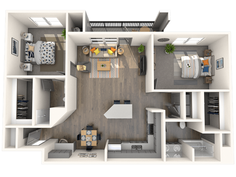 Floor plan for 2 beds, 2 baths, 1086 sqft